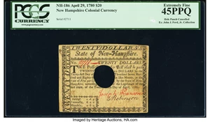 image for: New Hampshire April 29, 1780 $20 PCGS Extremely Fine 45PPQ....