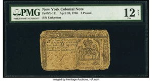 image for: New York April 20, 1756 £5 PMG Fine 12 Net....