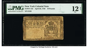 image for: New York April 20, 1756 £10 PMG Fine 12 Net....