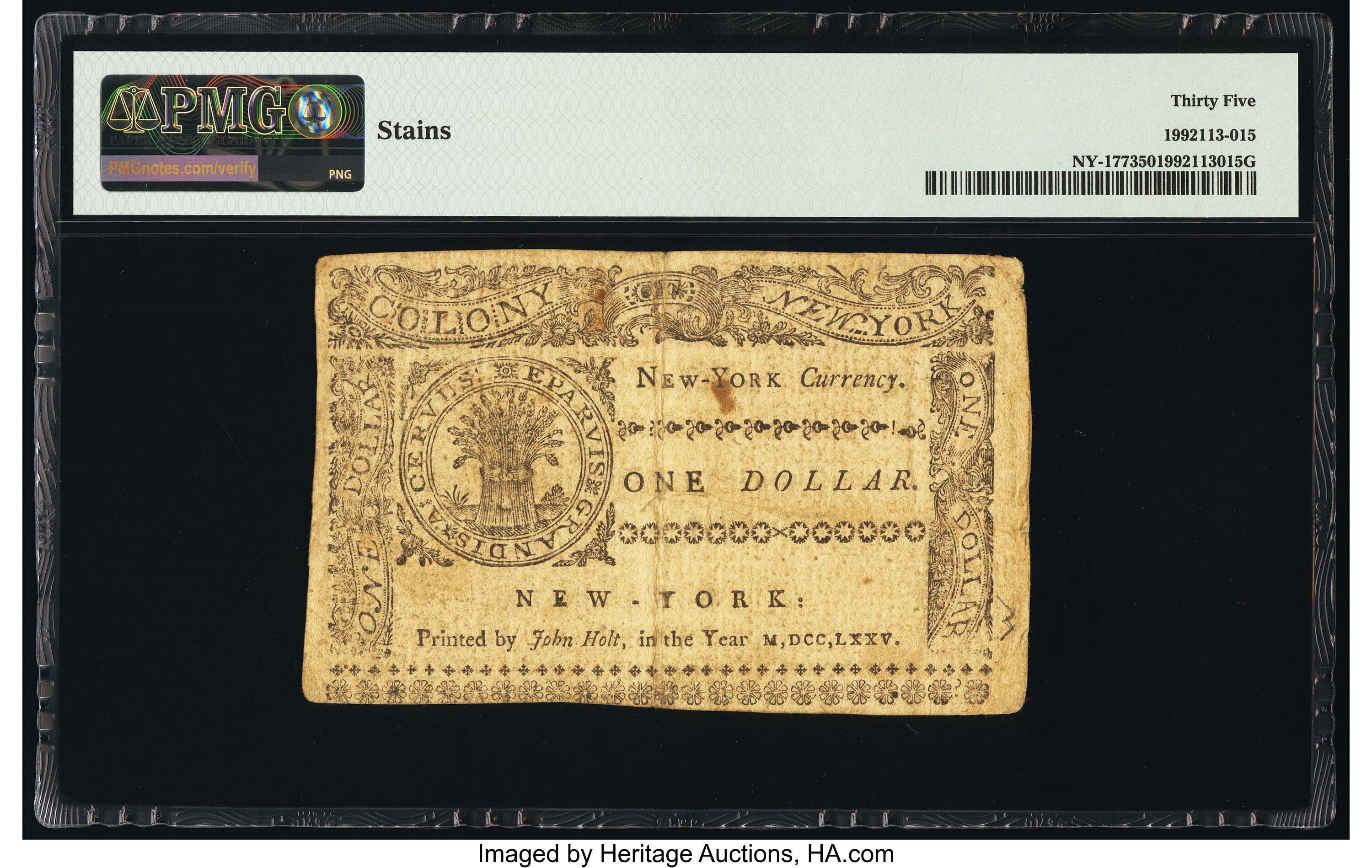 image for: New York September 2, 1775 $1 PMG Choice Very Fine 35....