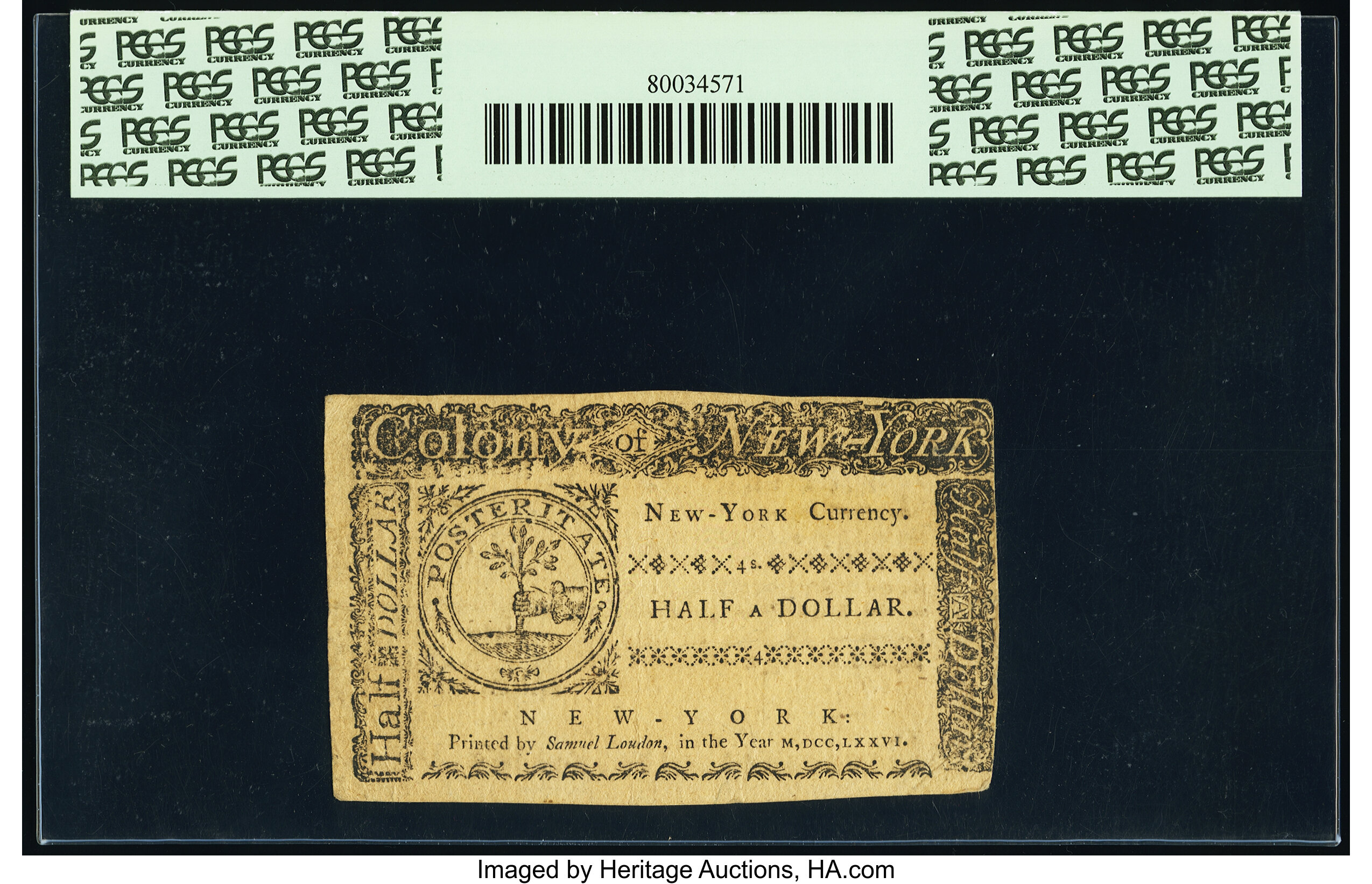 image for: New York March 5, 1776 $1/2 PCGS Extremely Fine 40....