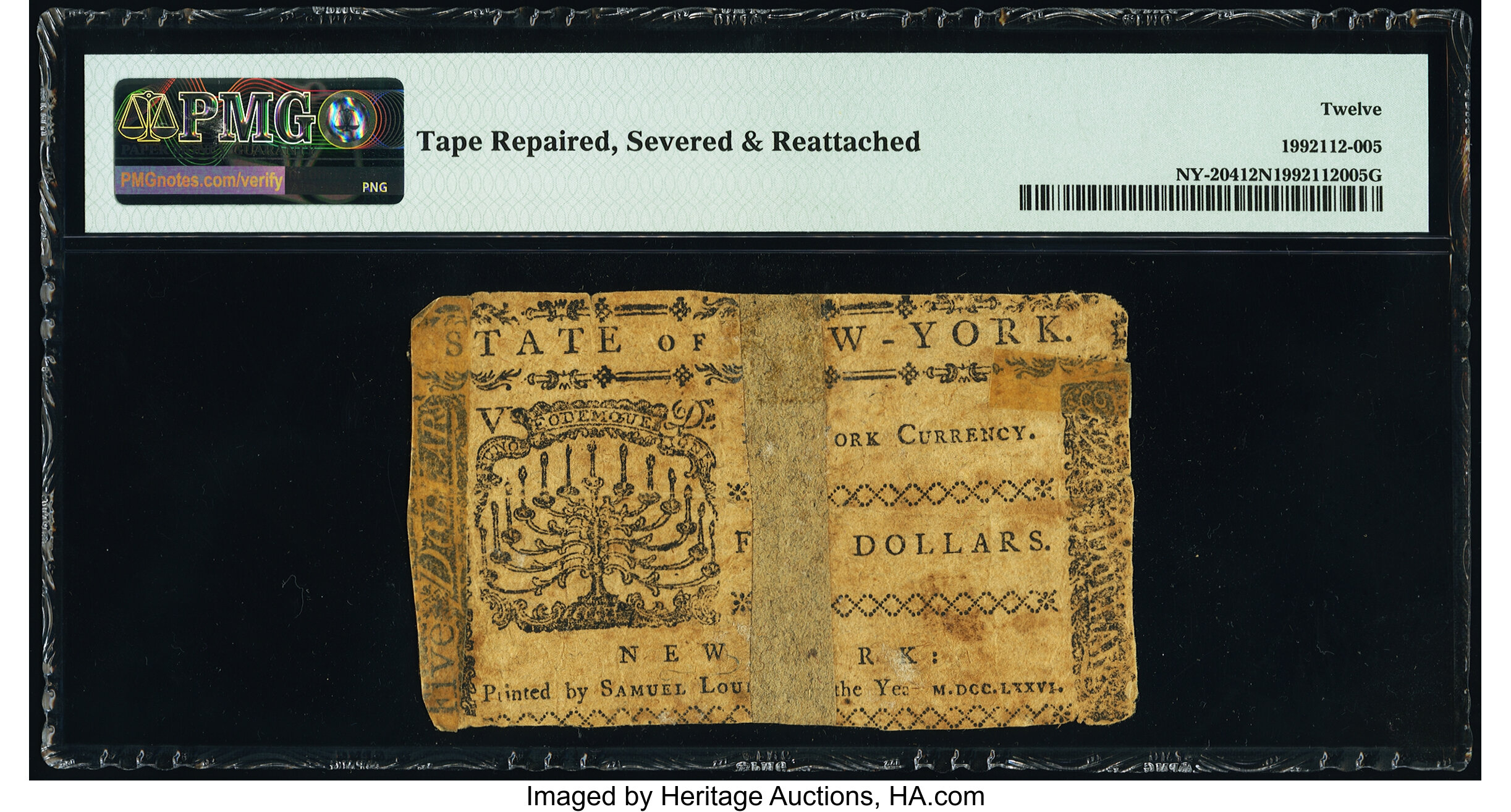 image for: New York August 13, 1776 $5 PMG Fine 12 Net....