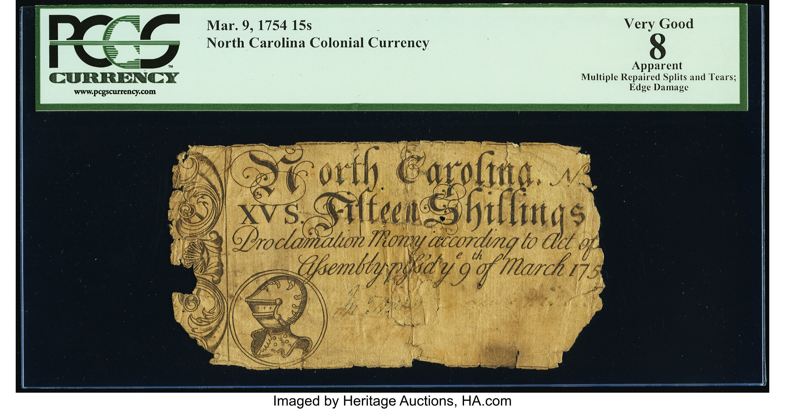 image for: North Carolina March 9, 1754 15s PCGS Apparent Very Good 08....