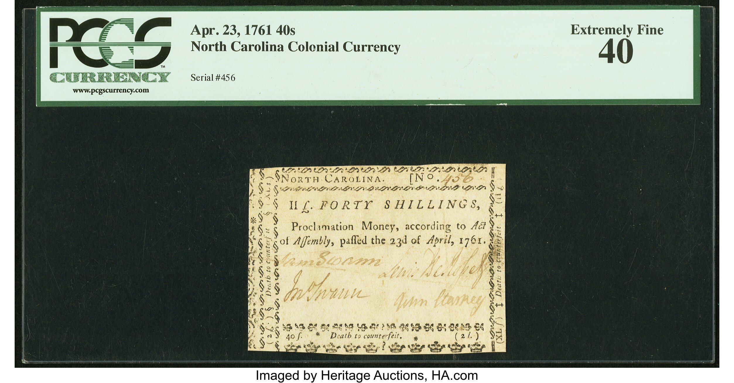 image for: North Carolina April 23, 1761 40s PCGS Extremely Fine 40....