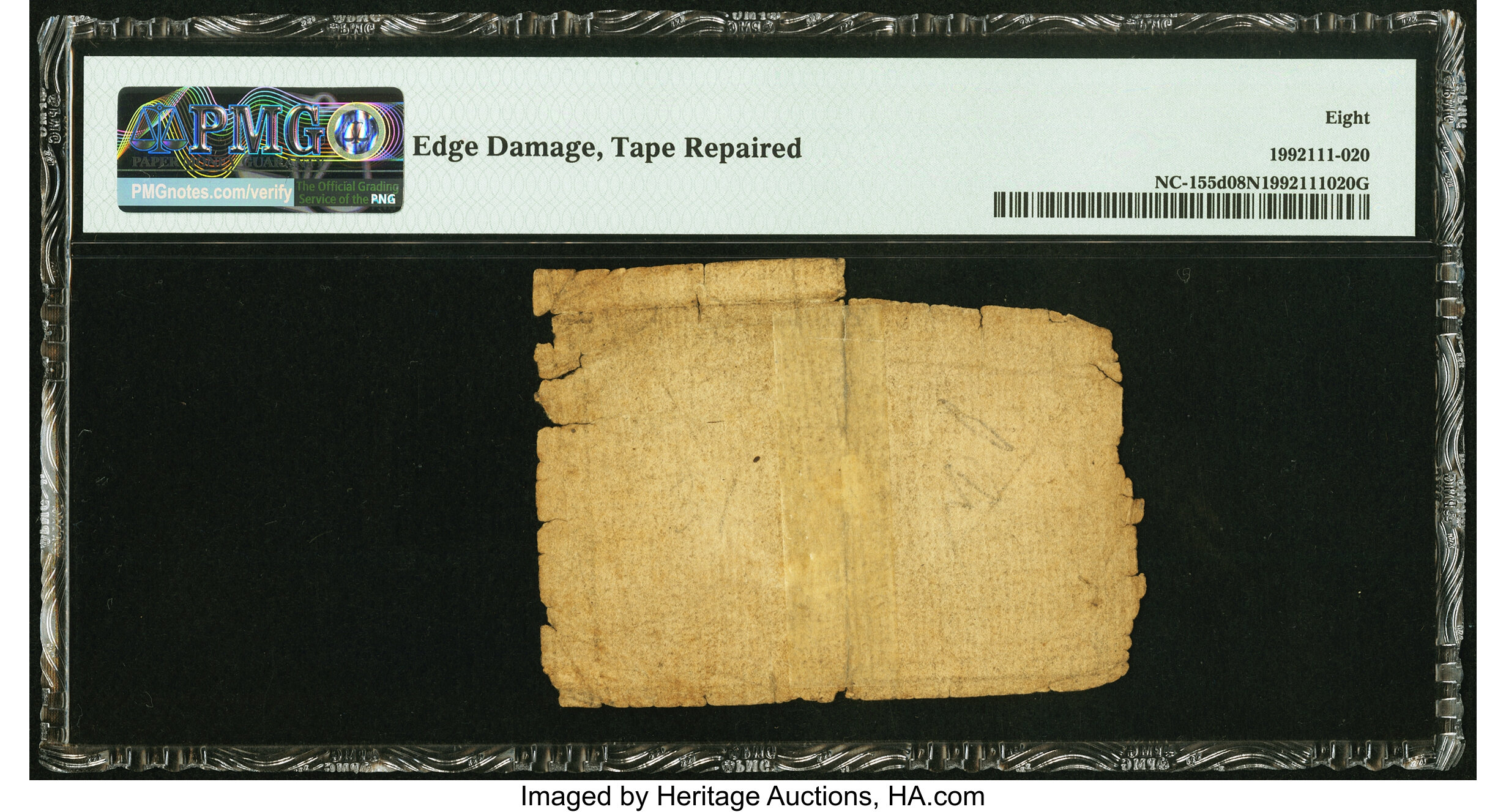 image for: North Carolina April 2, 1776 $1/4 Monogram FB PMG Very Good 8 Net....