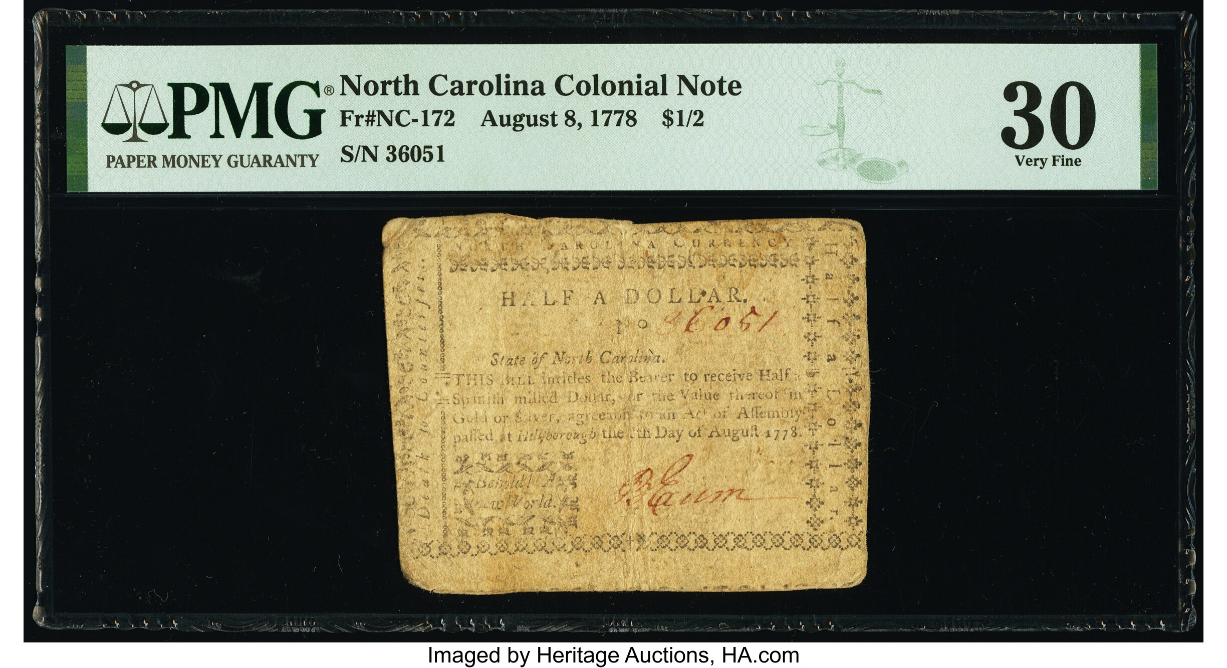 image for: North Carolina August 8, 1778 $1/2 Behold! A New World PMG Very Fine 30....