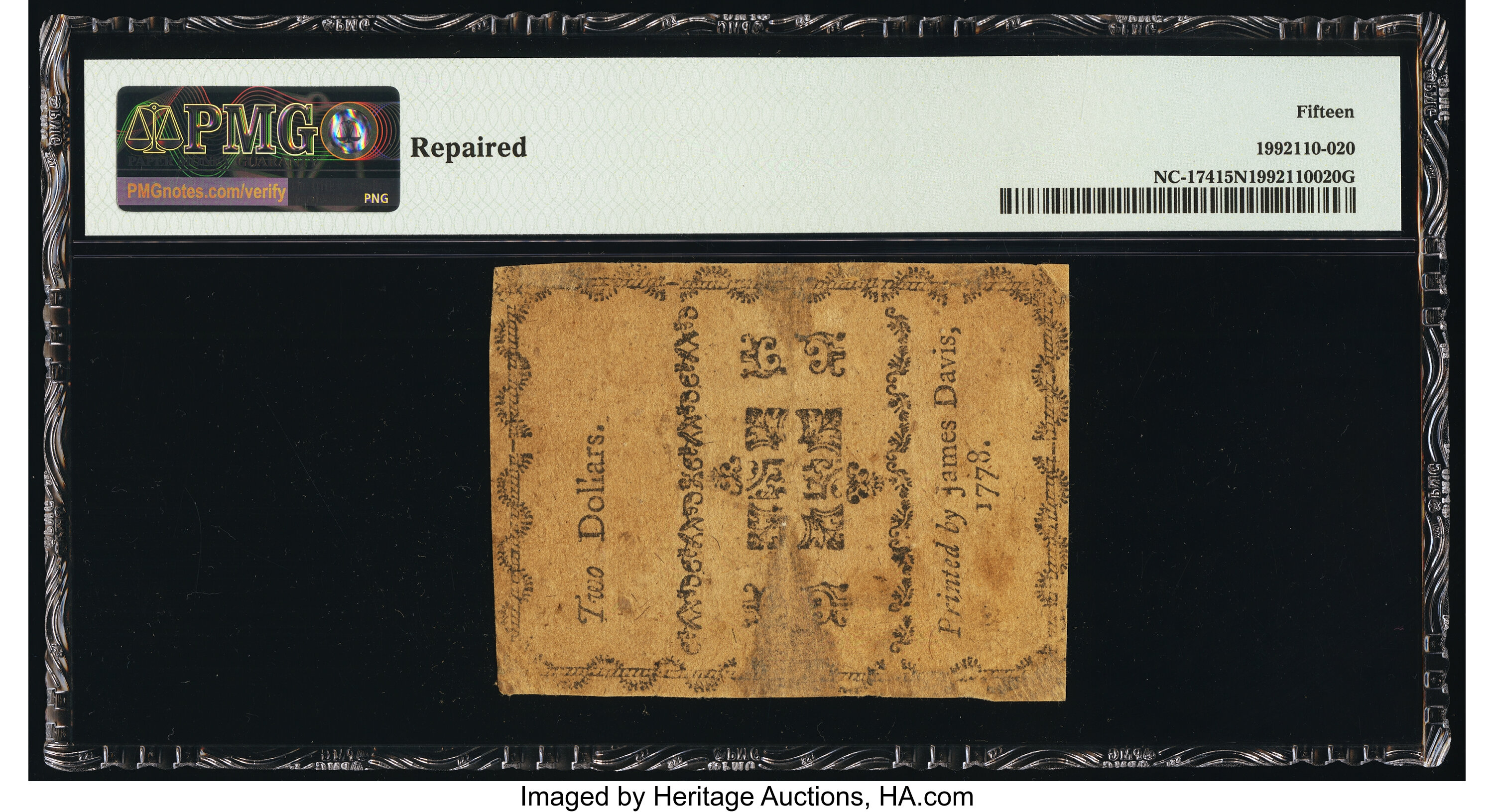 image for: North Carolina August 8, 1778 $2 Virtuous Councils the Cement of States PMG Choice Fine 15 Net....