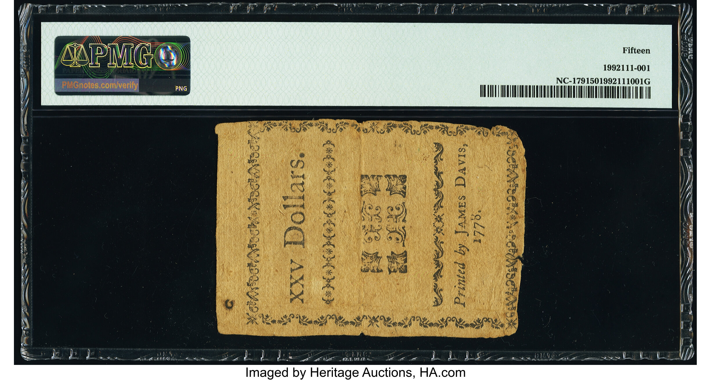 image for: North Carolina August 8, 1778 $25 Sic Transit Gloria Mundi PMG Choice Fine 15....