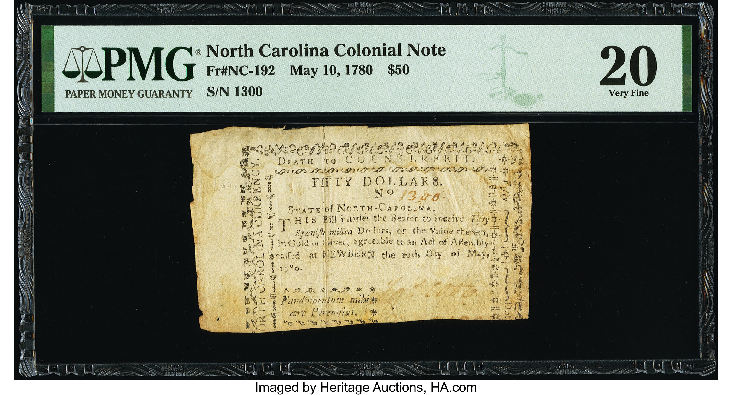image for: North Carolina May 10, 1780 $50 Fundamentum mihi aere Perennius PMG Very Fine 20....