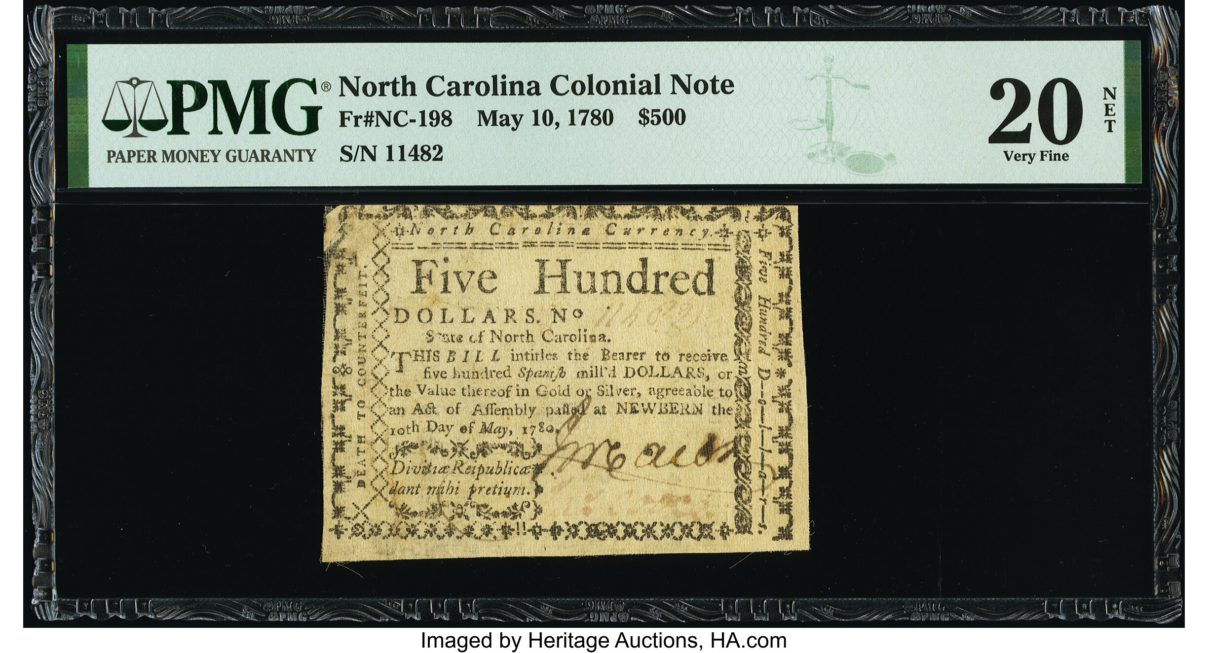 image for: North Carolina May 10, 1780 $500 Divitiae Reipublicae dant mihi pretium PMG Very Fine 20 Net....