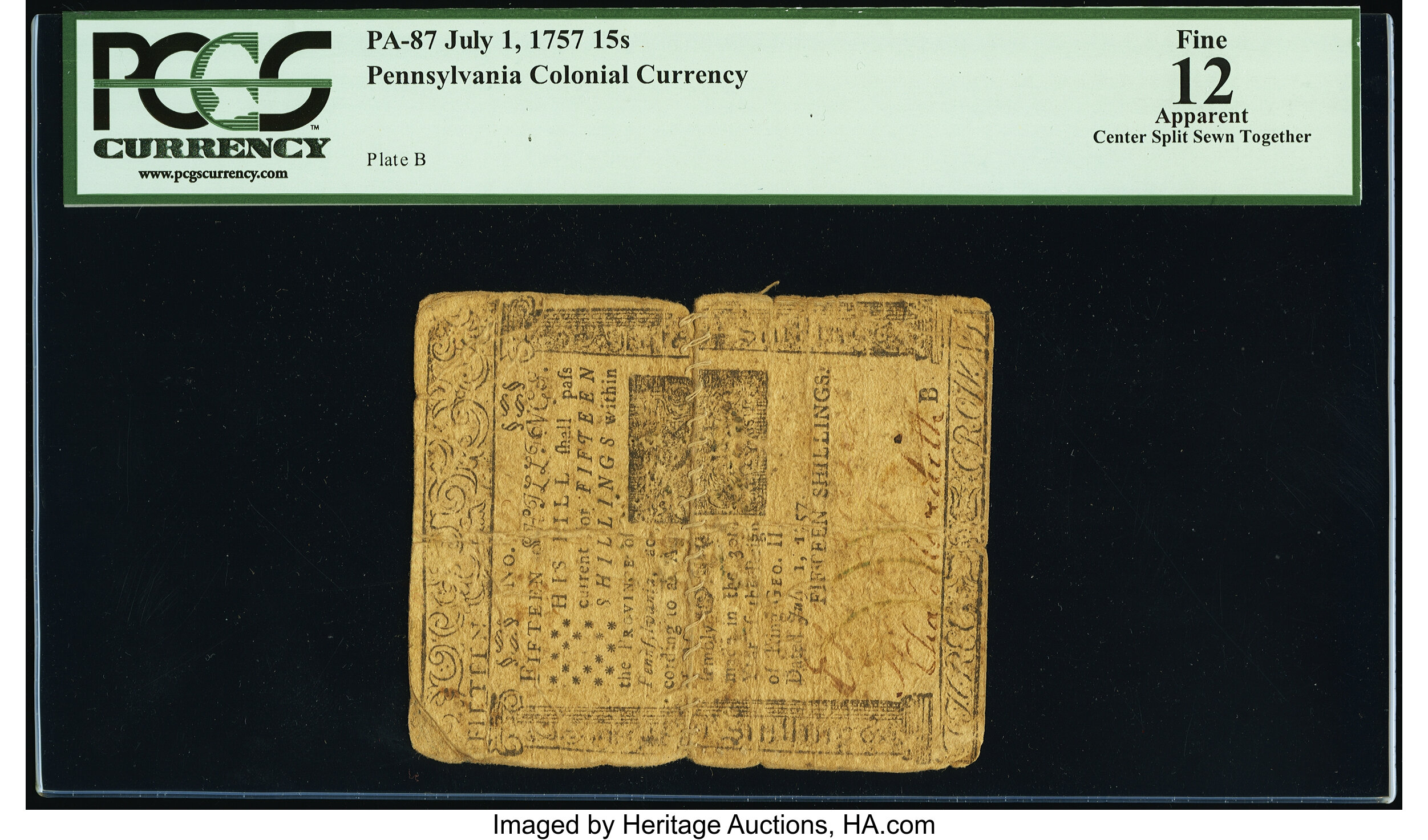 image for: Pennsylvania July 1, 1757 15s PCGS Apparent Fine 12....