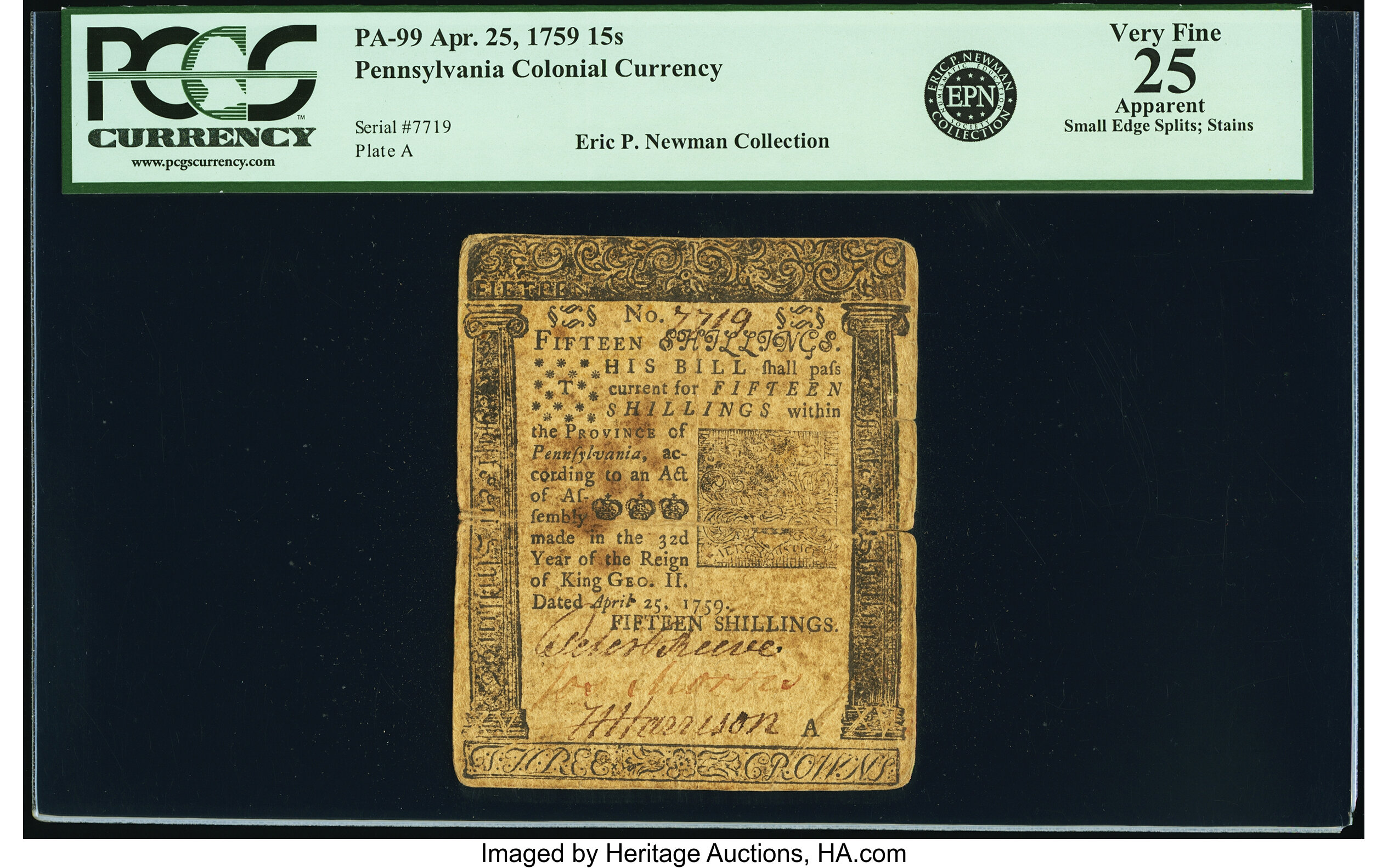 image for: Pennsylvania April 25, 1759 15s PCGS Apparent Very Fine 25....