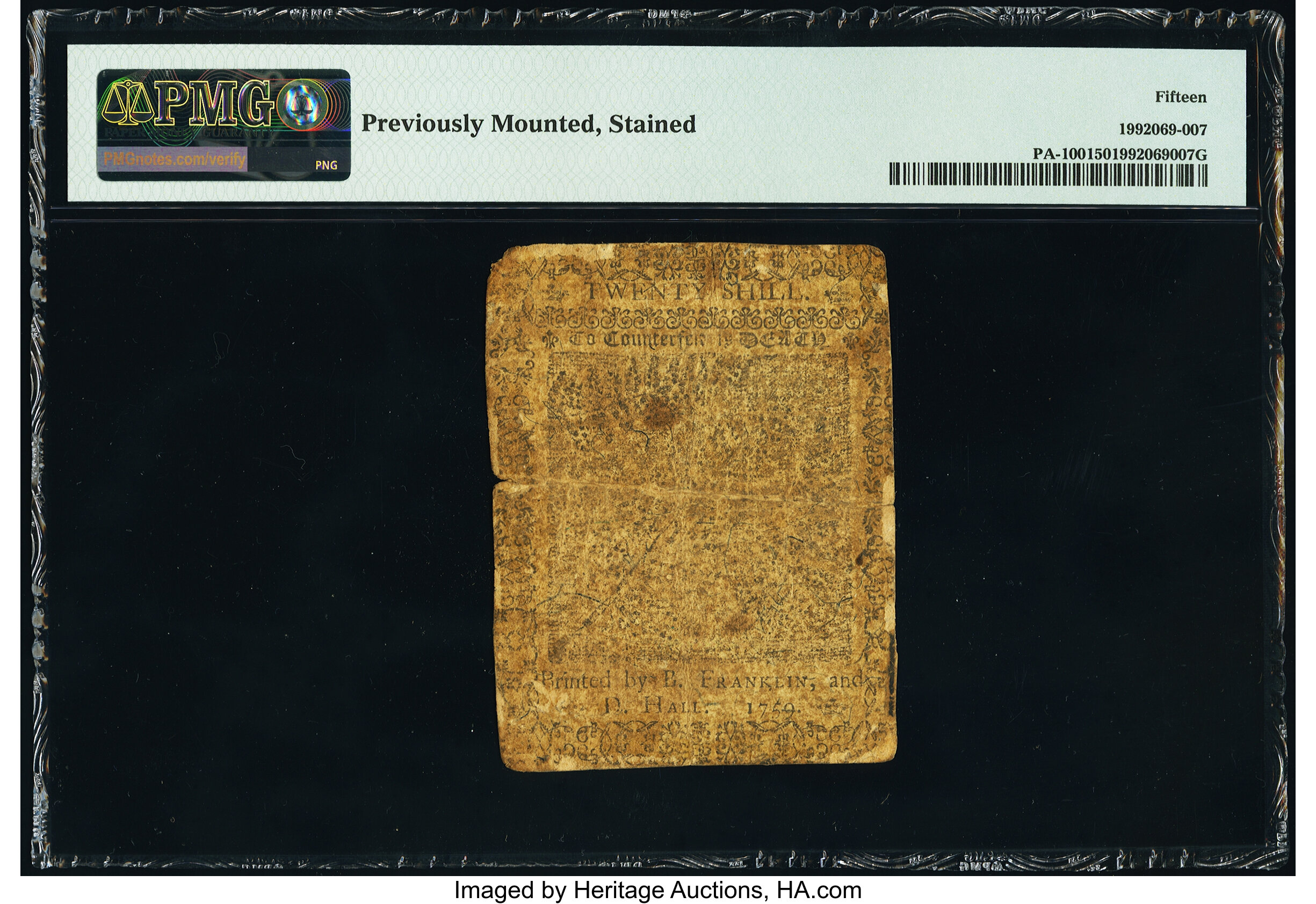 image for: Pennsylvania April 25, 1759 20s PMG Choice Fine 15....