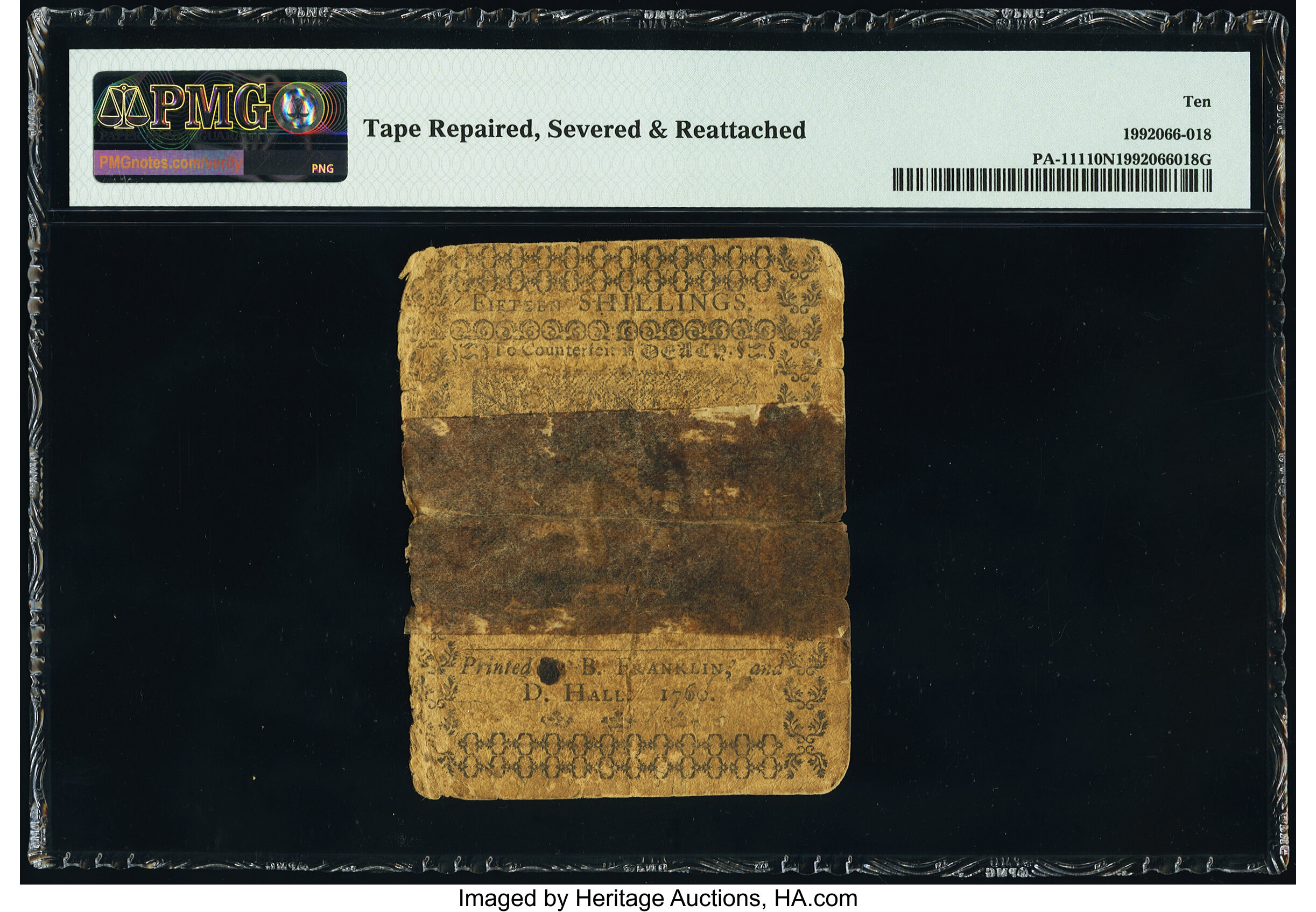 image for: Pennsylvania May 1, 1760 15s PMG Very Good 10 Net....