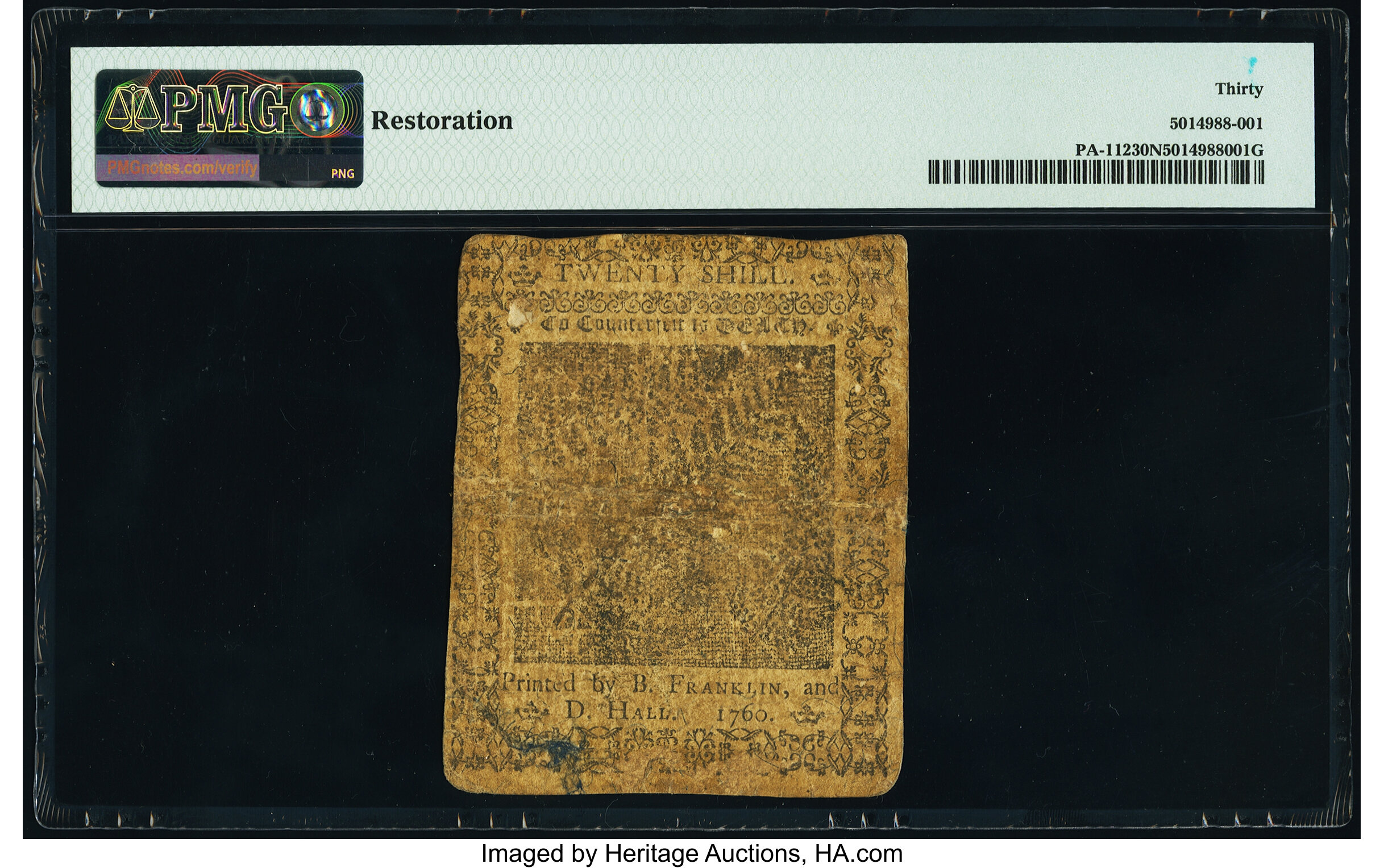 image for: Pennsylvania May 1, 1760 20s PMG Very Fine 30 Net....