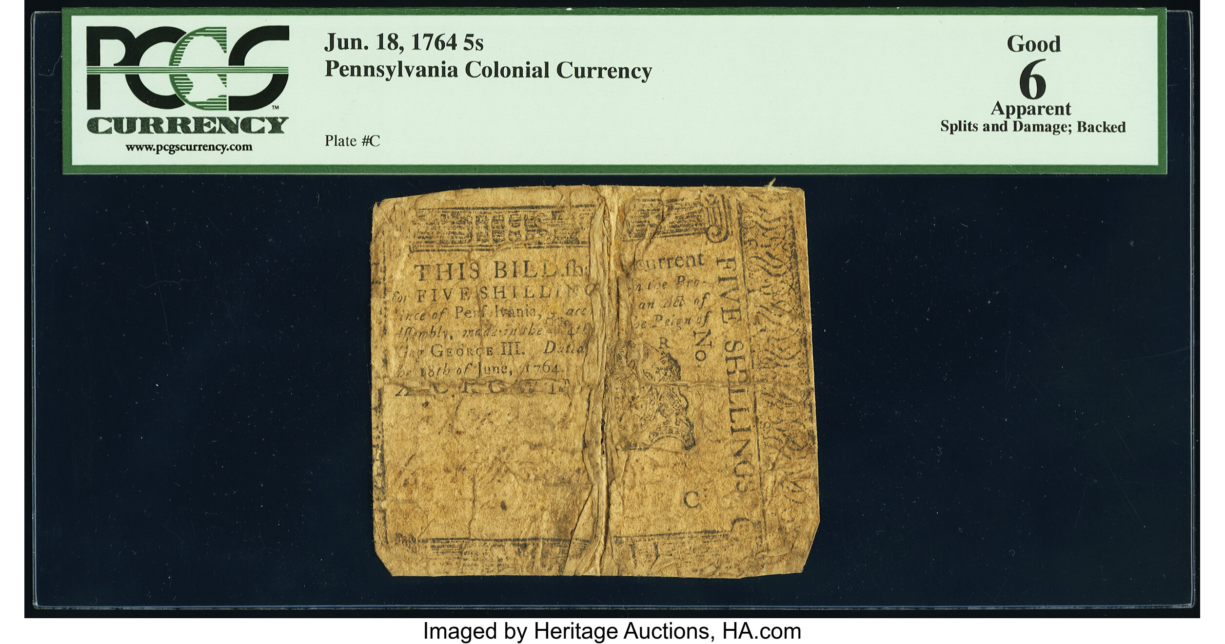 image for: Pennsylvania June 18, 1764 5s PCGS Apparent Good 06....