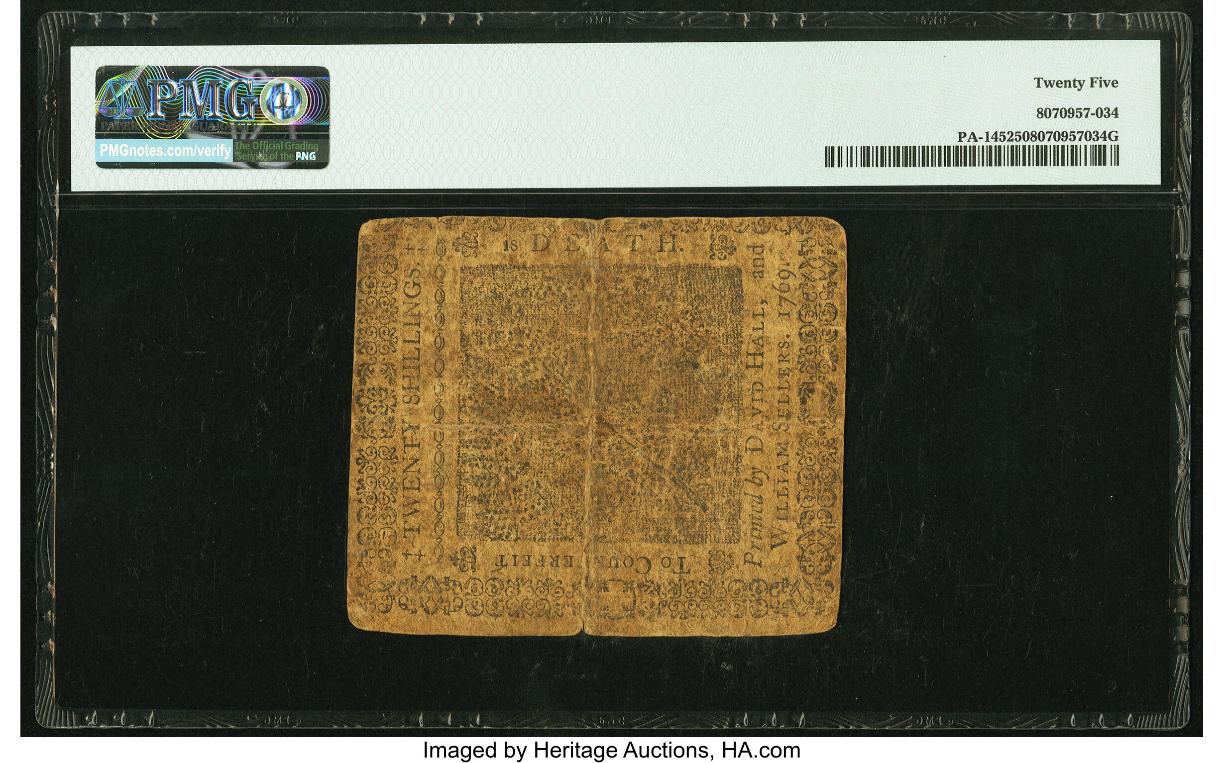 image for: Pennsylvania March 10, 1769 20s PMG Very Fine 25....