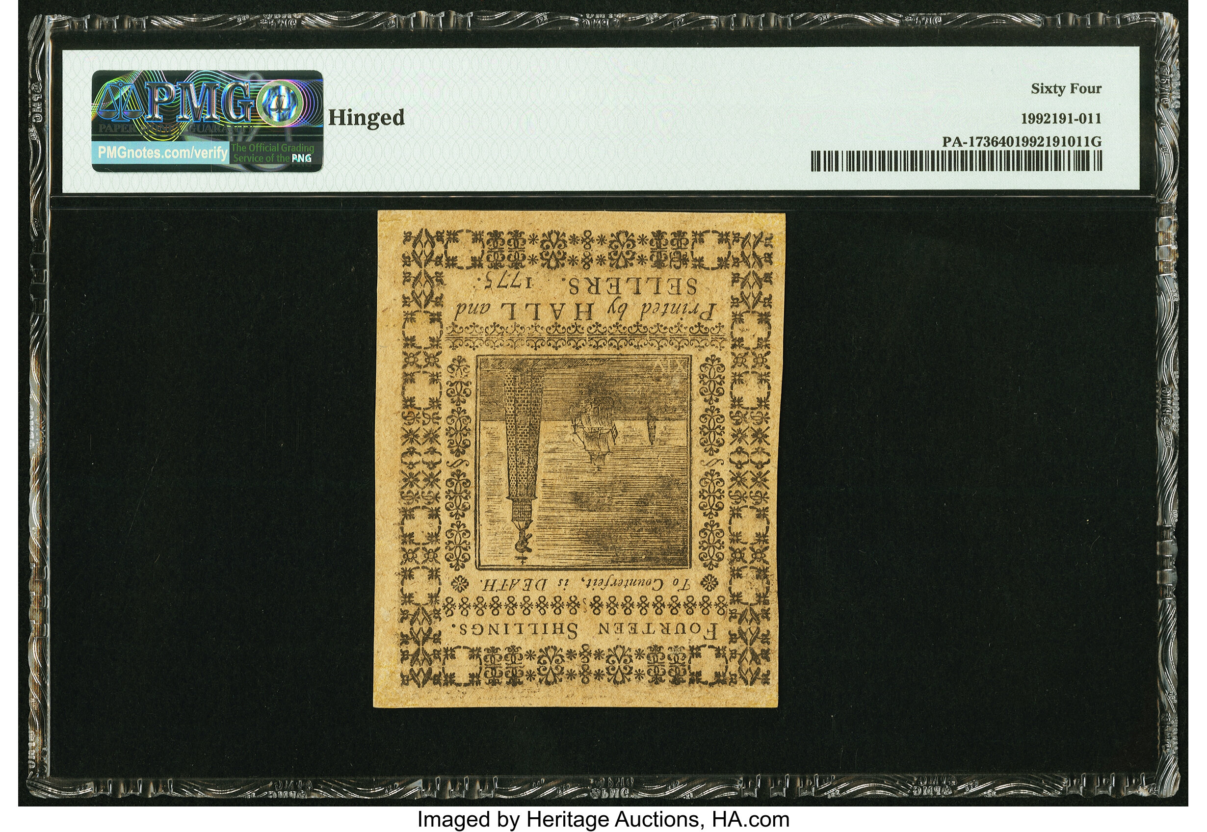 image for: Pennsylvania March 25, 1775 14s PMG Choice Uncirculated 64....