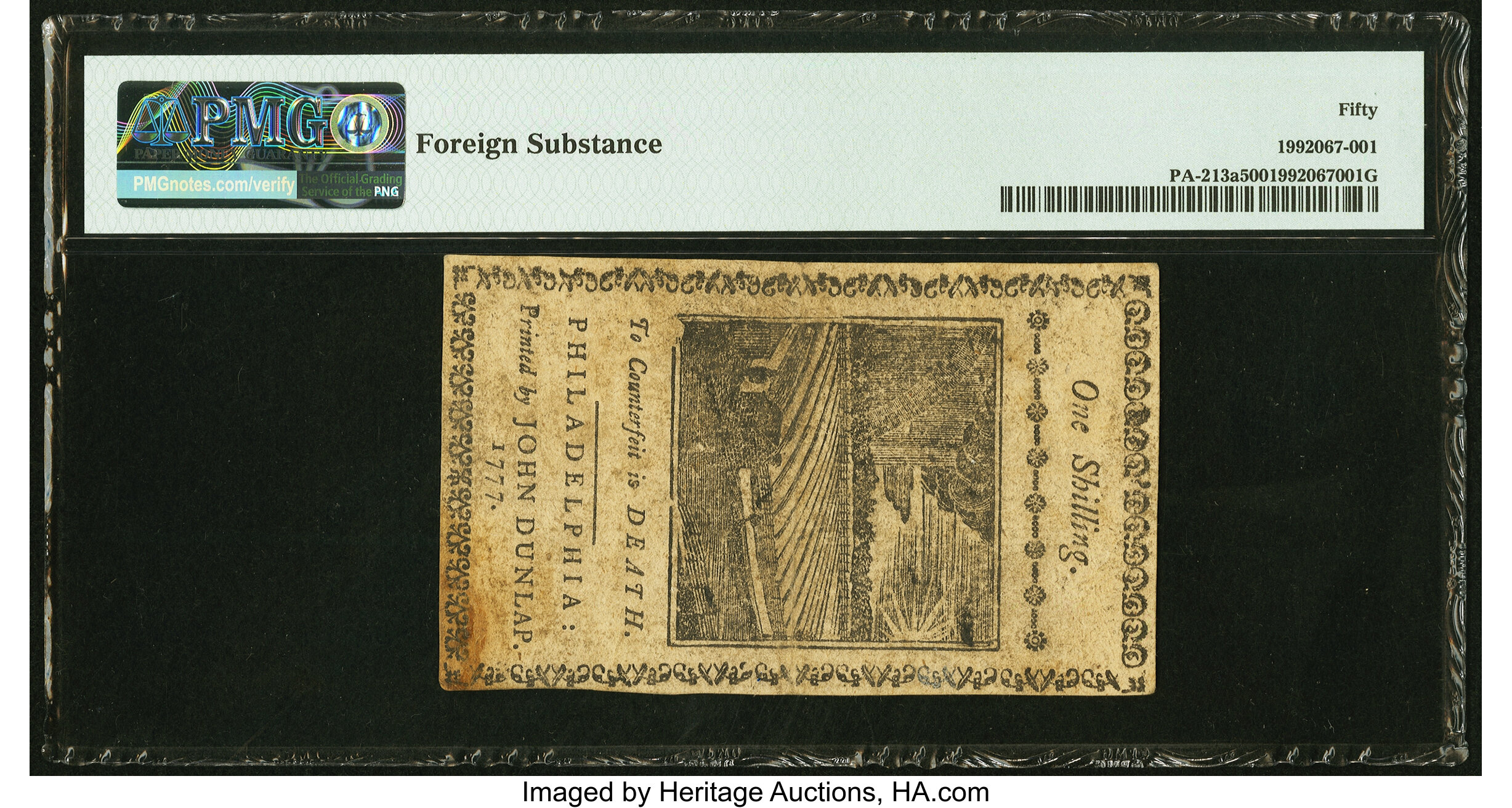 image for: Pennsylvania April 10, 1777 1s PMG About Uncirculated 50....