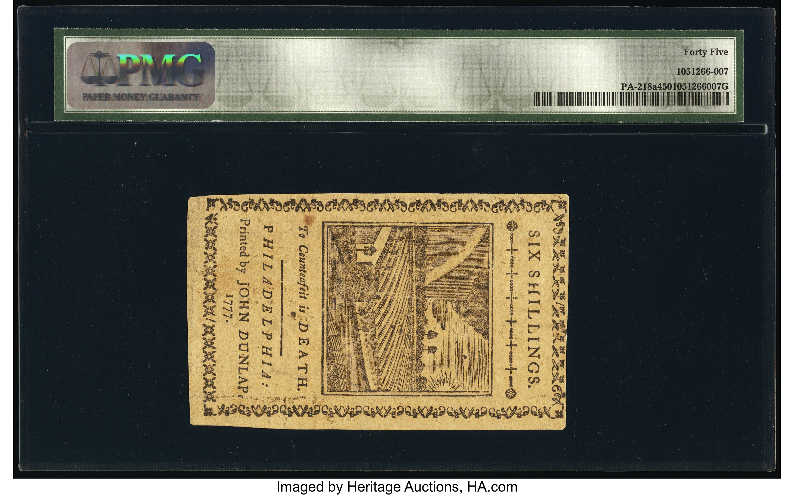 image for: Pennsylvania April 10, 1777 6s PMG Choice Extremely Fine 45....