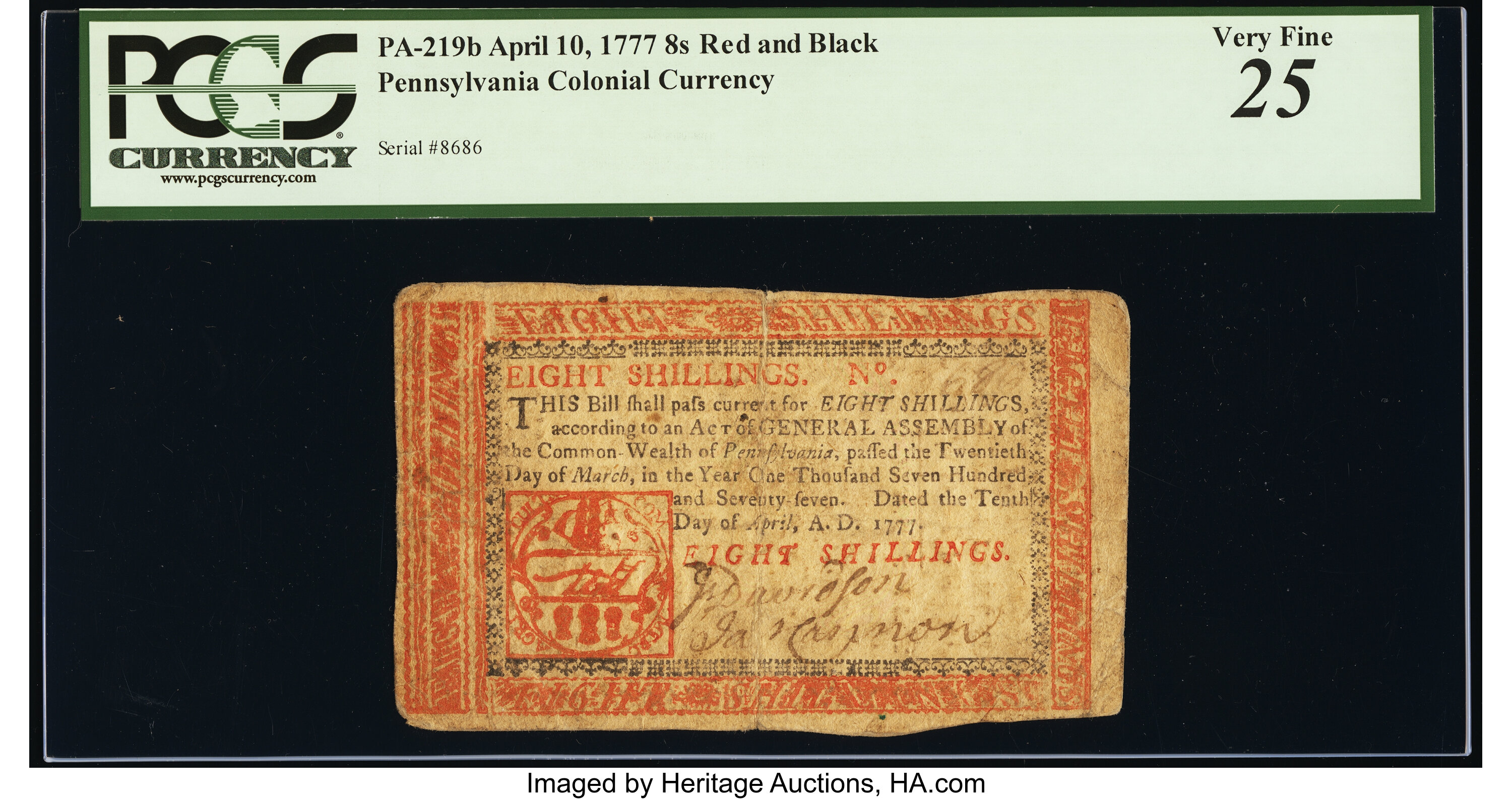 image for: Pennsylvania April 10, 1777 8s PCGS Very Fine 25....