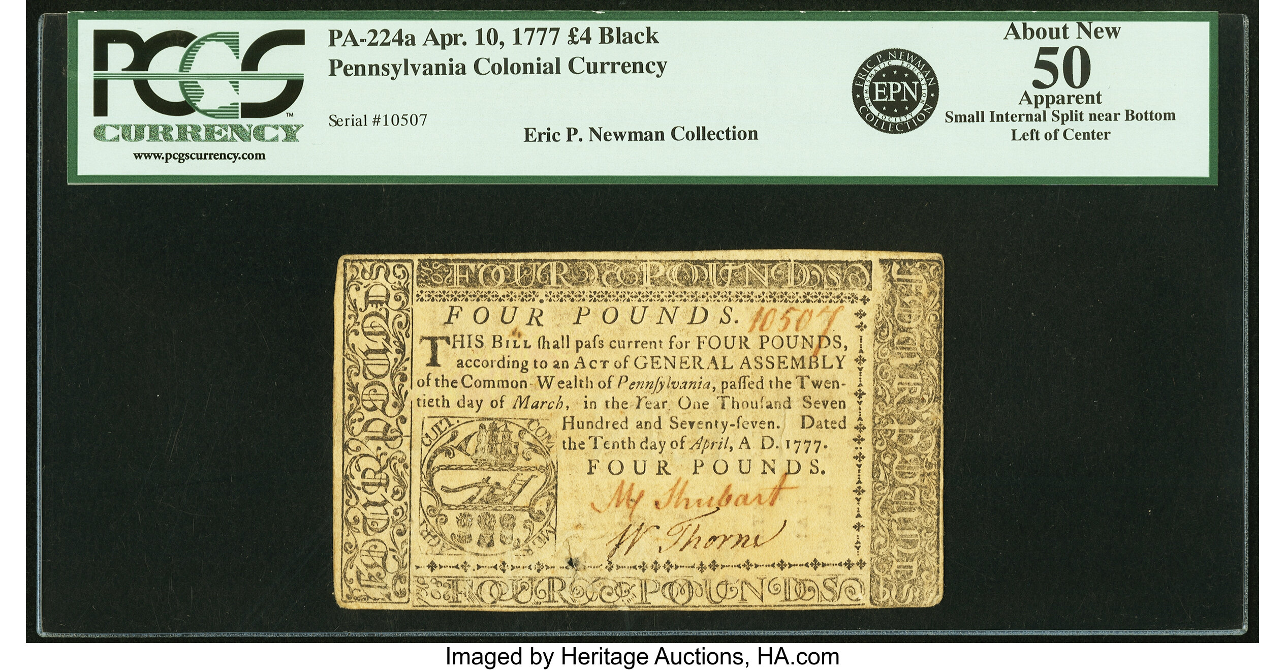 image for: Pennsylvania April 10, 1777 £4 PCGS Apparent About New 50....