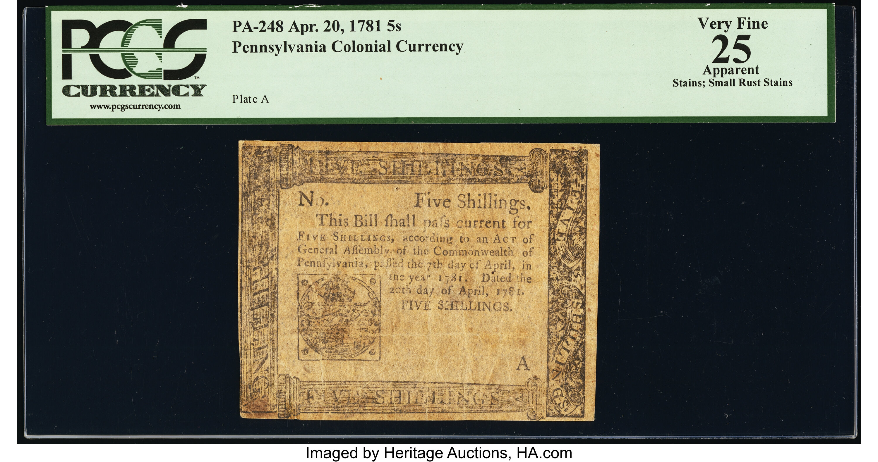image for: Pennsylvania April 20, 1781 5s PCGS Apparent Very Fine 25....