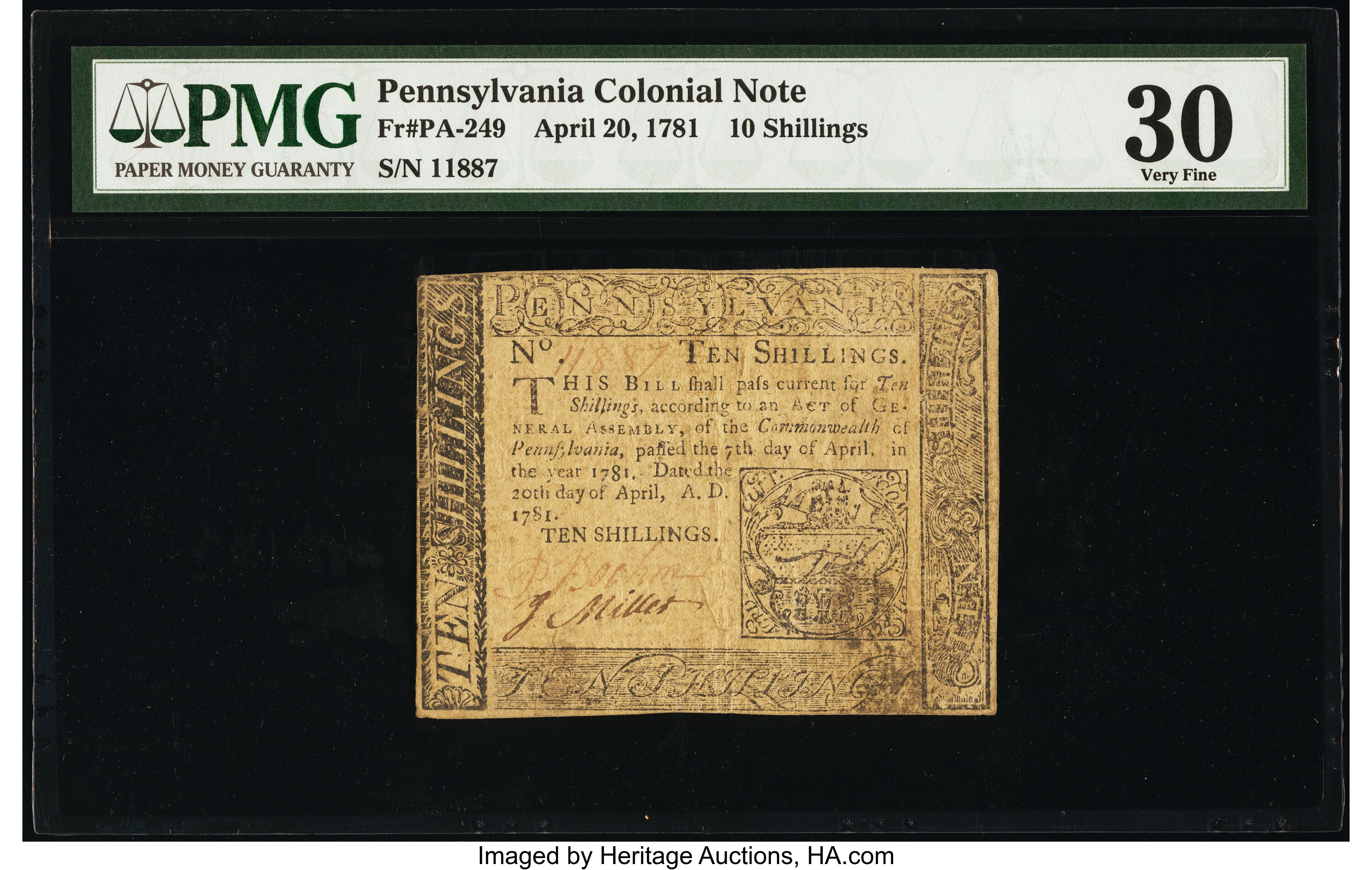 image for: Pennsylvania April 20, 1781 10s PMG Very Fine 30....