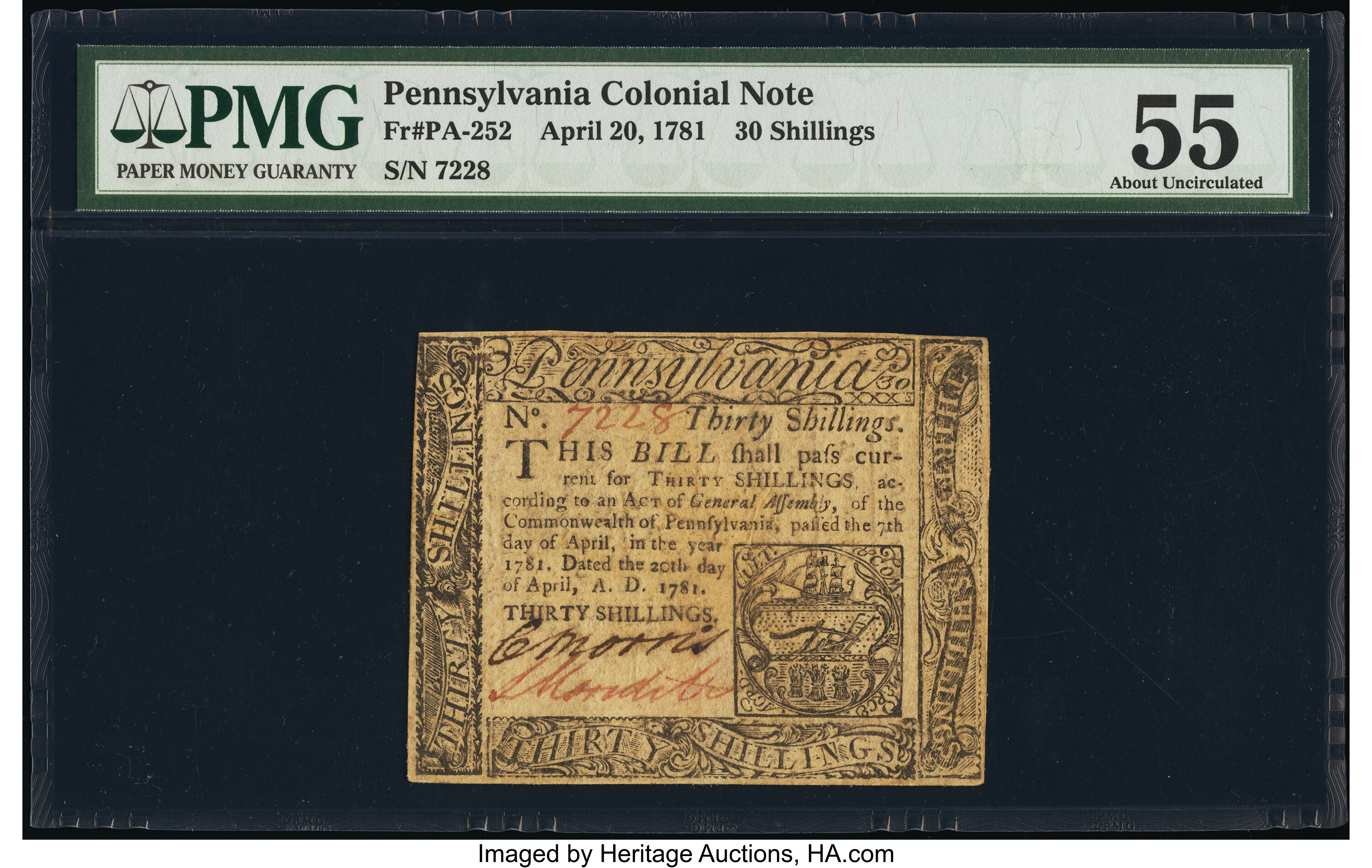 image for: Pennsylvania April 20, 1781 30s PMG About Uncirculated 55....