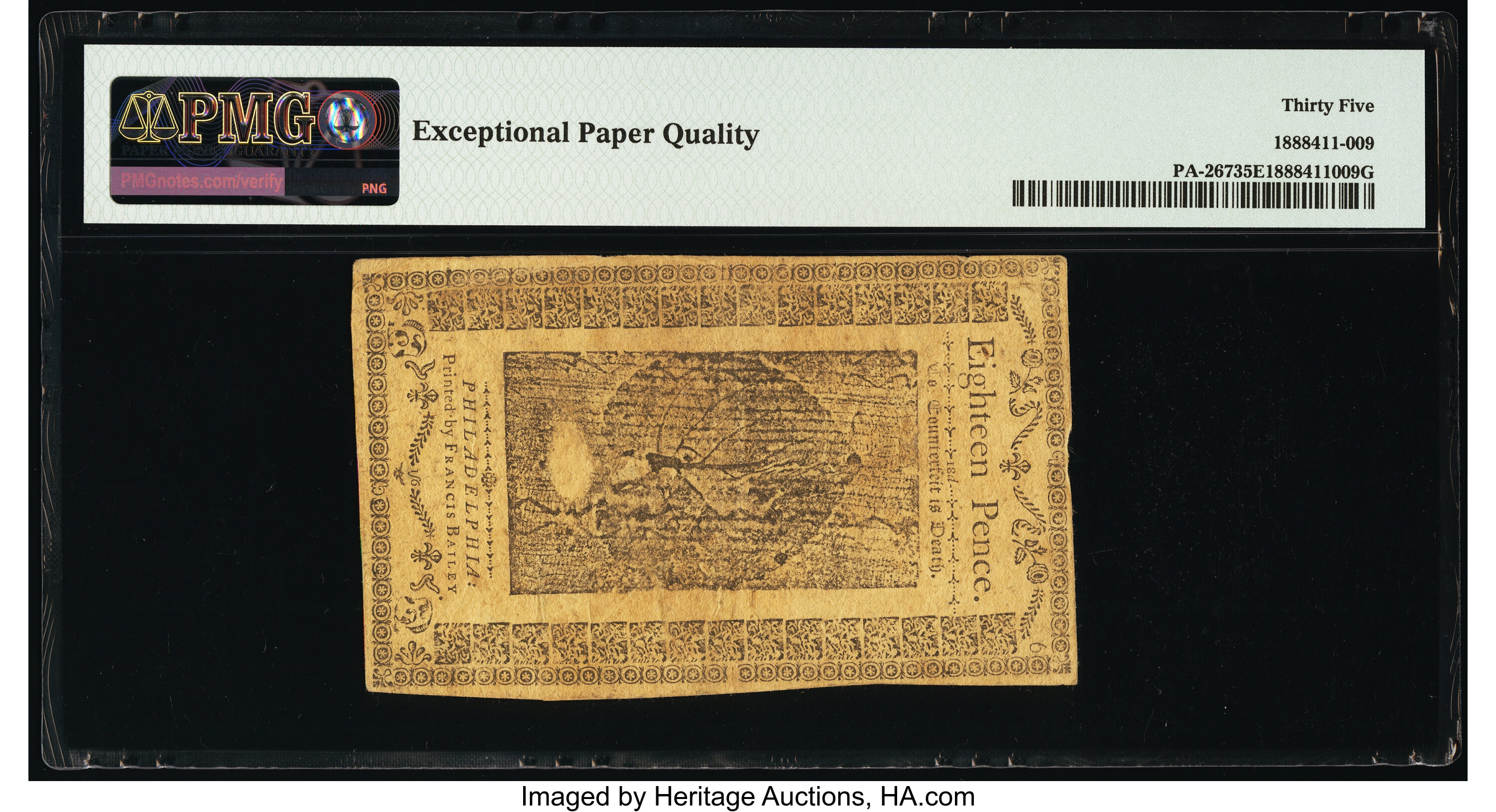 image for: Pennsylvania March 16, 1785 1s 6d PMG Choice Very Fine 35 EPQ....