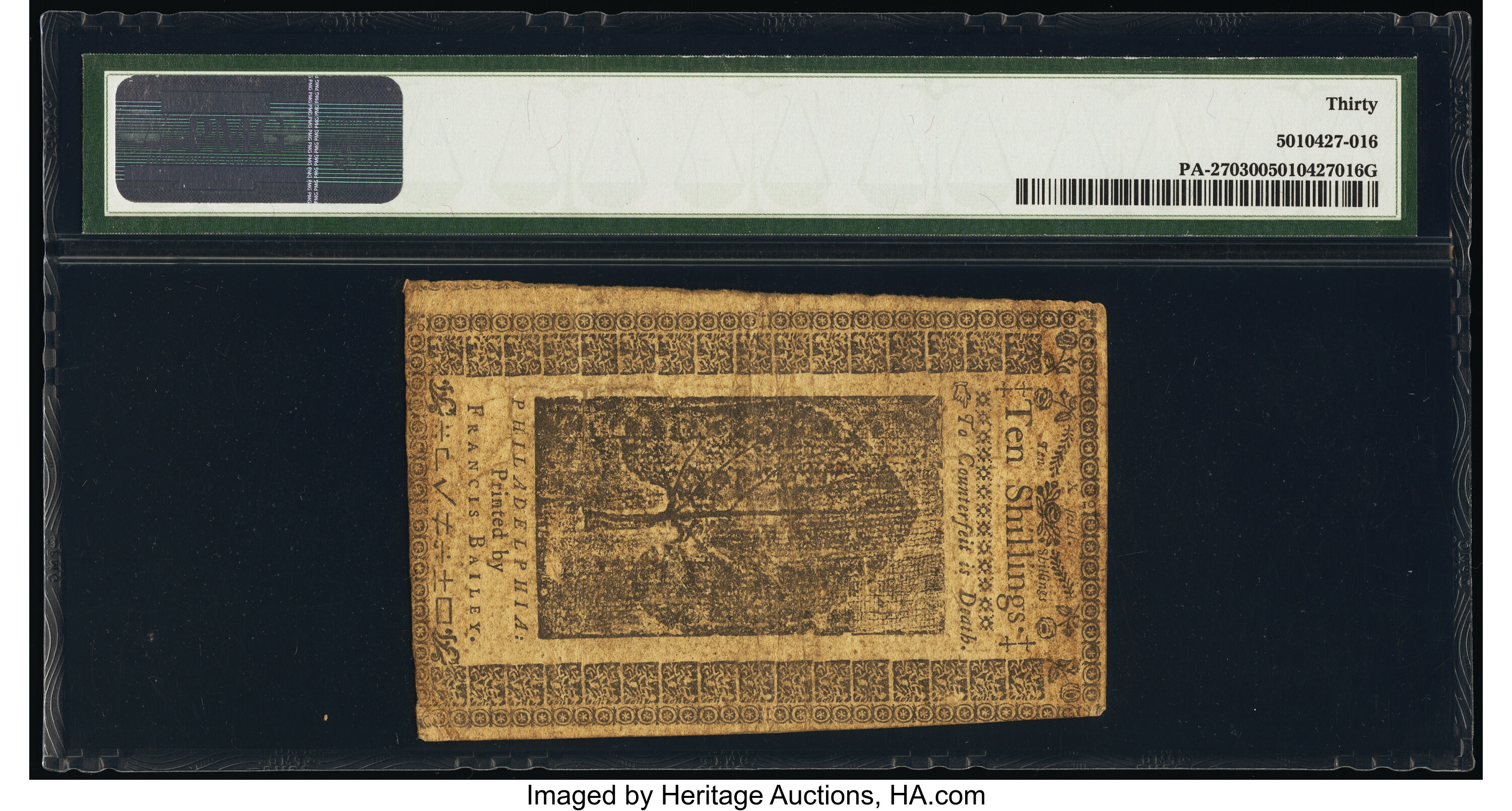 image for: Pennsylvania March 16, 1785 10s PMG Very Fine 30....