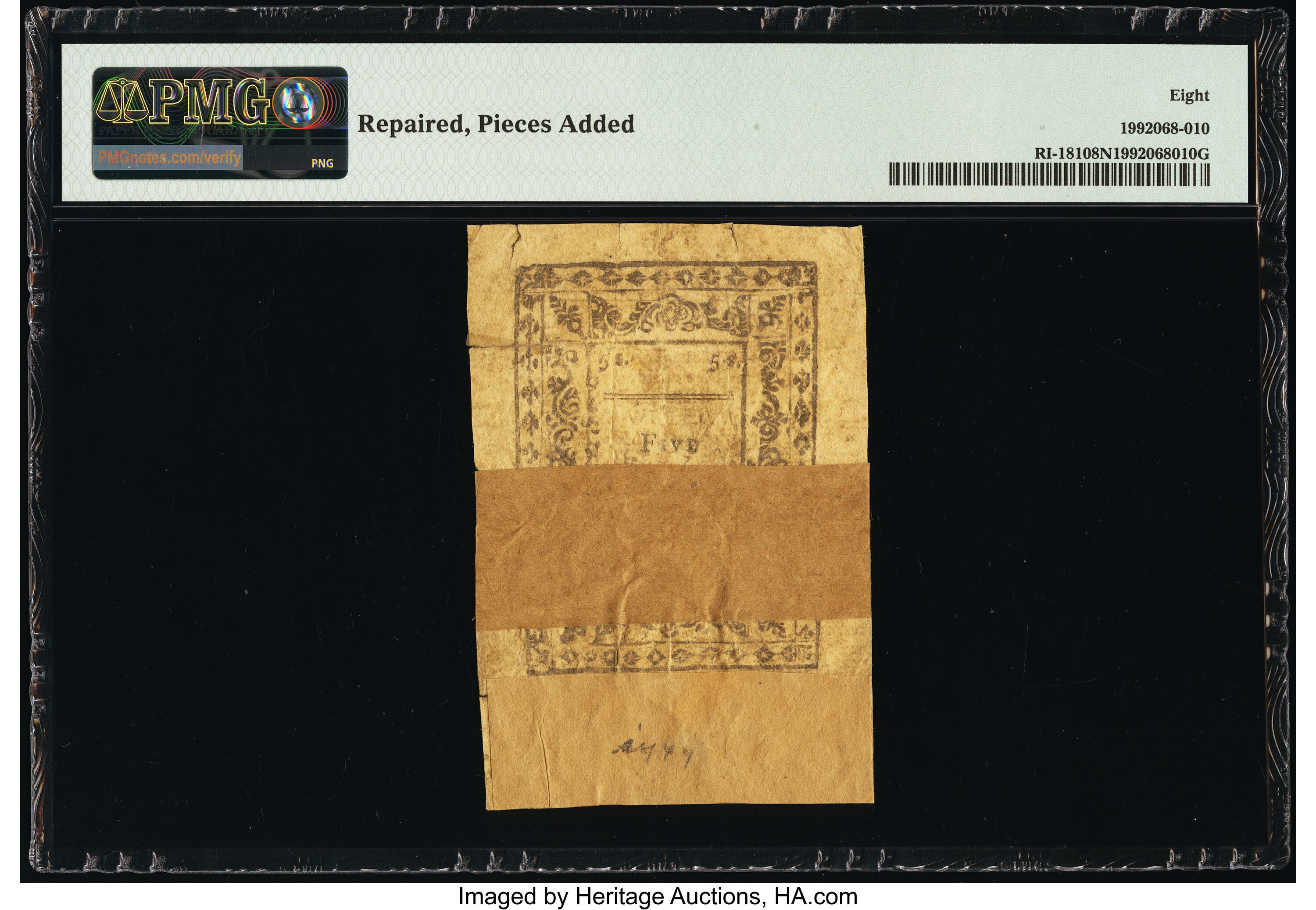 image for: Rhode Island May 3, 1775 5s PMG Very Good 8 Net....