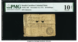 image for: South Carolina November 15, 1775 20s PMG Very Good 10 Net....