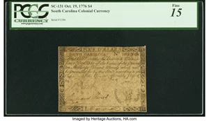 image for: South Carolina October 19, 1776 $4 PCGS Fine 15....
