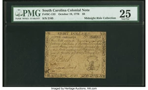 image for: South Carolina October 19, 1776 $8 PMG Very Fine 25....
