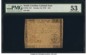 image for: South Carolina October 19, 1776 $10 PMG About Uncirculated 53....