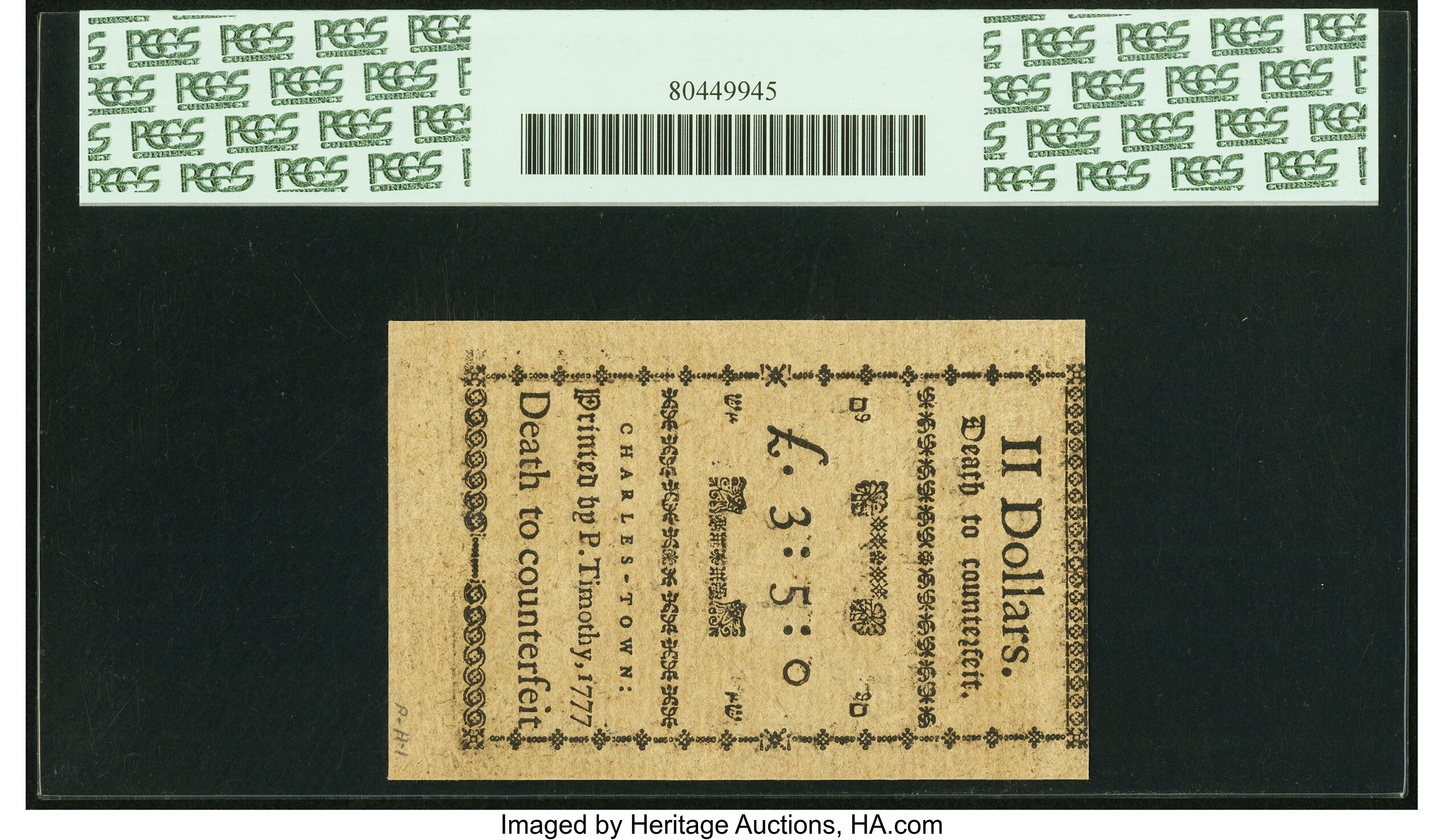 image for: South Carolina December 23, 1777 (erroneously dated) $2 Remainder PCGS Choice About New 58PPQ....