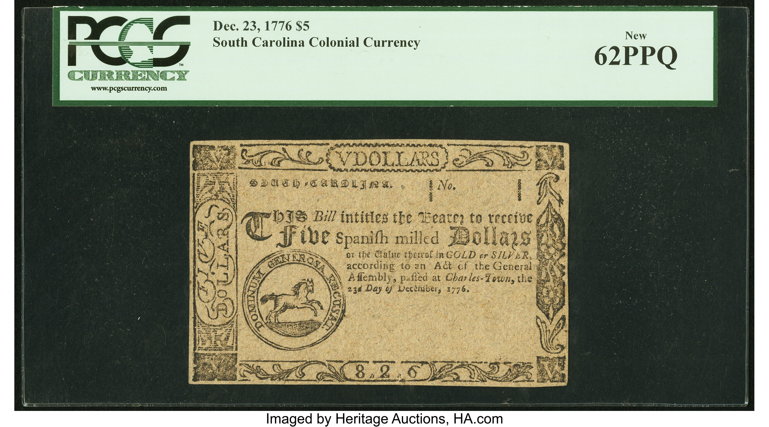 image for: South Carolina December 23, 1776 $5 Remainder PCGS New 62PPQ....
