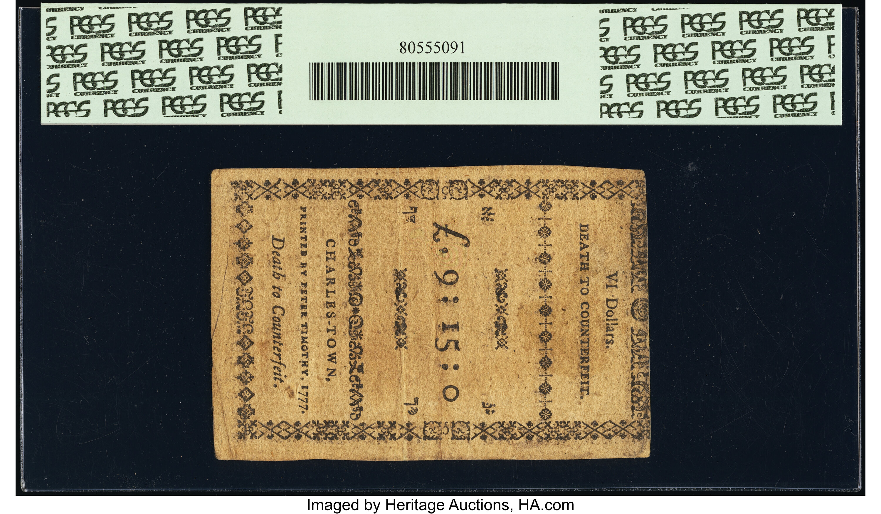 image for: South Carolina December 23, 1776 $6 PCGS Very Fine 35....