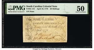 image for: South Carolina April 10, 1778 20s PMG About Uncirculated 50....