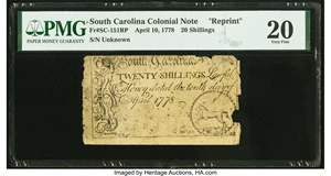 image for: South Carolina April 10, 1778 20s Reprint PMG Very Fine 20....