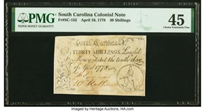 image for: South Carolina April 10, 1778 30s PMG Choice Extremely Fine 45....