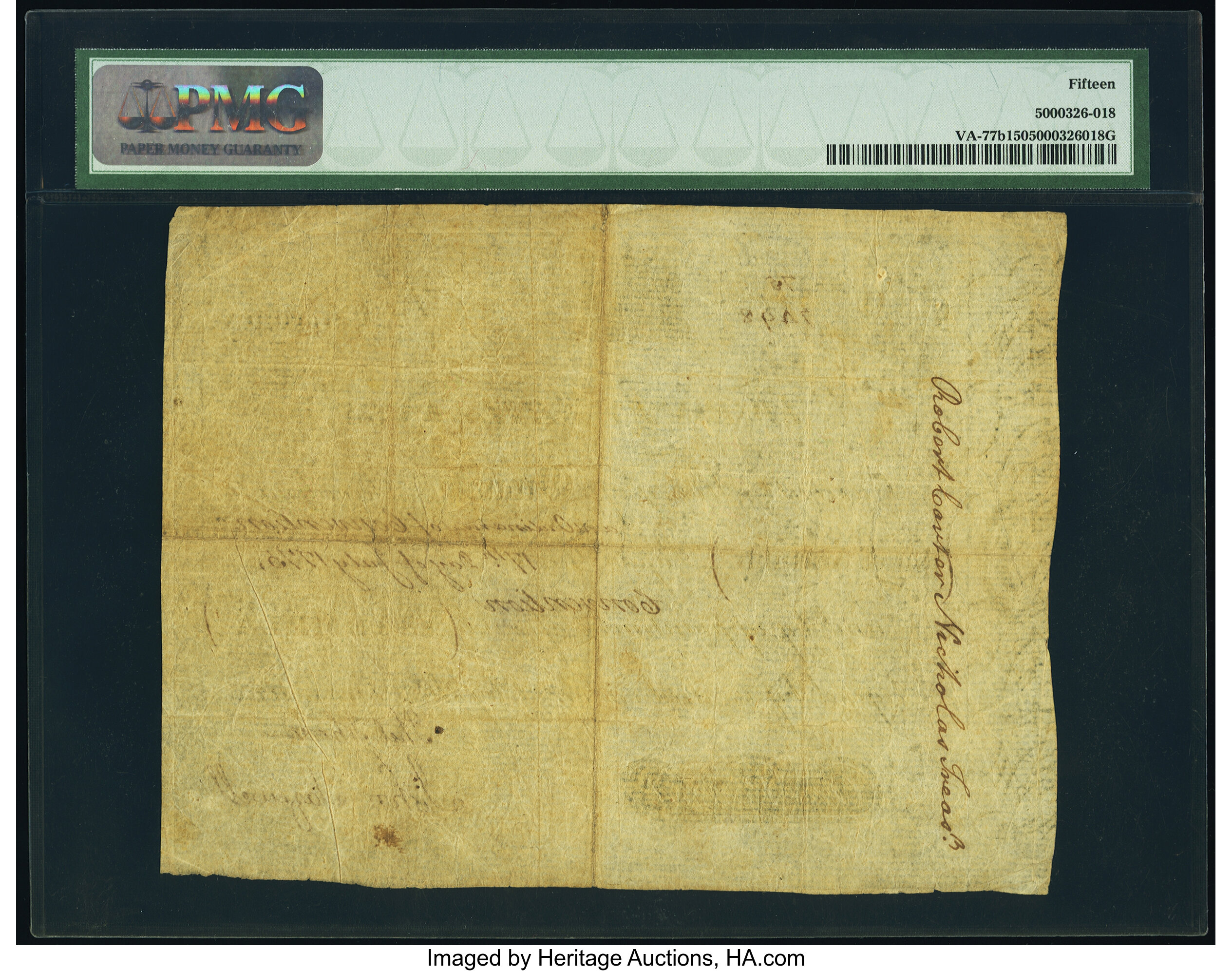 image for: Virginia July 17, 1775 20s Large Ordinance PMG Choice Fine 15....