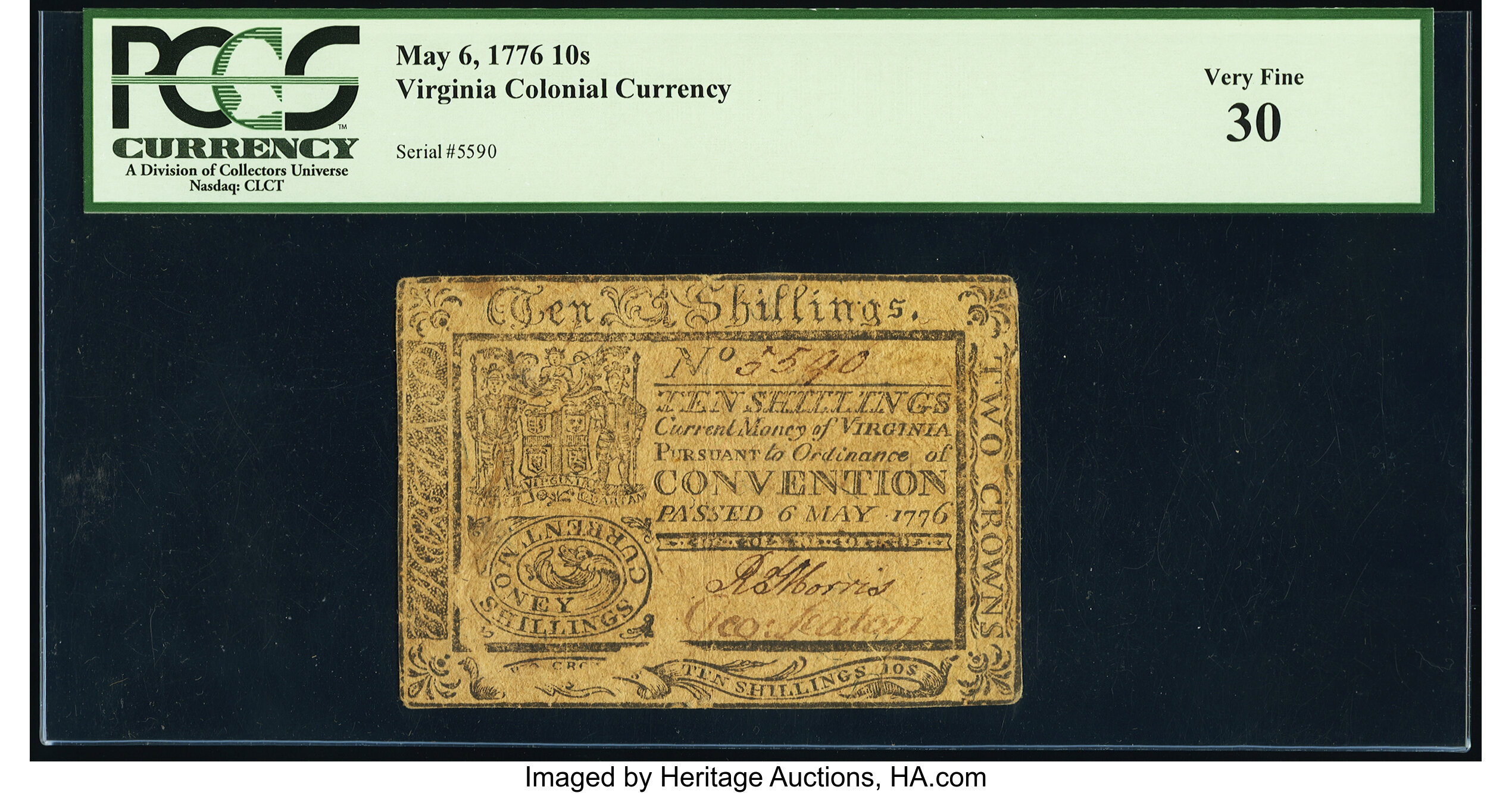 image for: Virginia May 6, 1776 10s PCGS Very Fine 30....