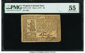 image for: Virginia May 5, 1777 $8 PMG About Uncirculated 55....