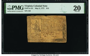 image for: Virginia May 5, 1777 $15 PMG Very Fine 20....