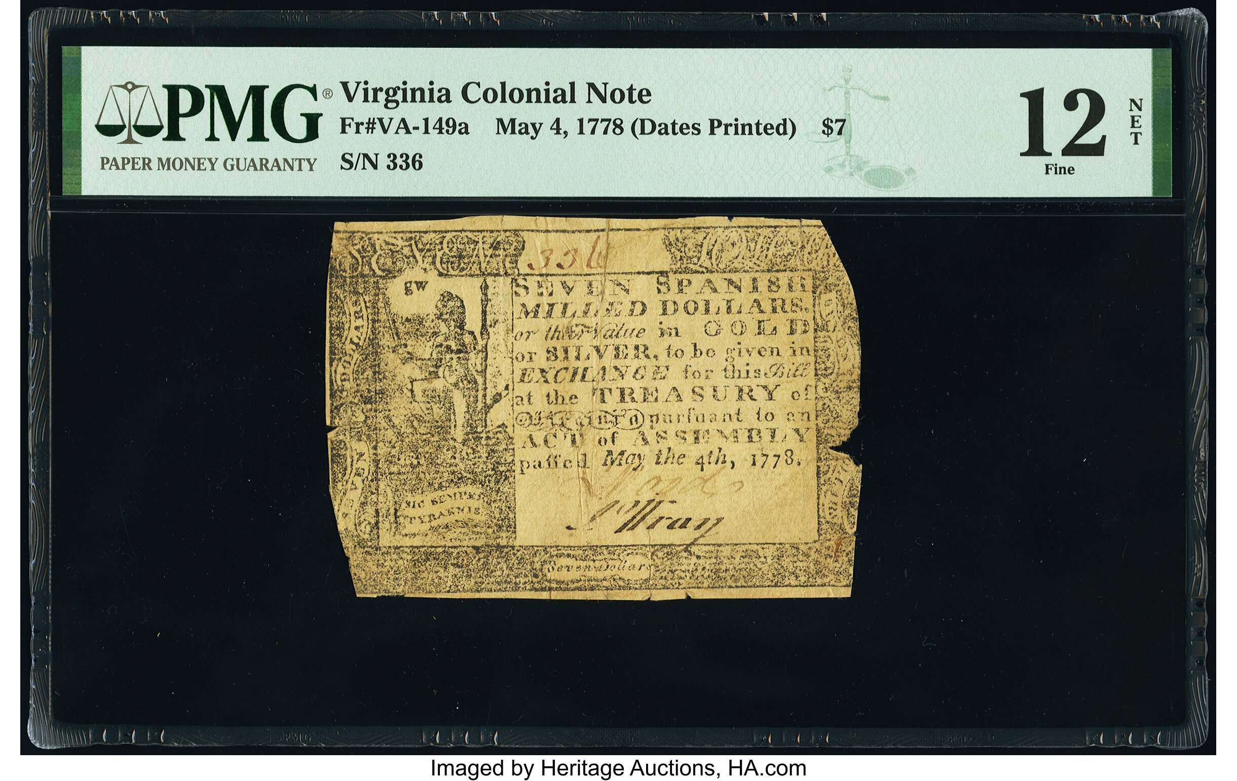image for: Virginia May 4, 1778 (Dates Printed) $7 PMG Fine 12 Net....