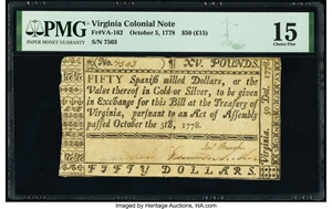 image for: Virginia October 5, 1778 $50 PMG Choice Fine 15....