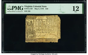 image for: Virginia May 3, 1779 $10 PMG Fine 12....