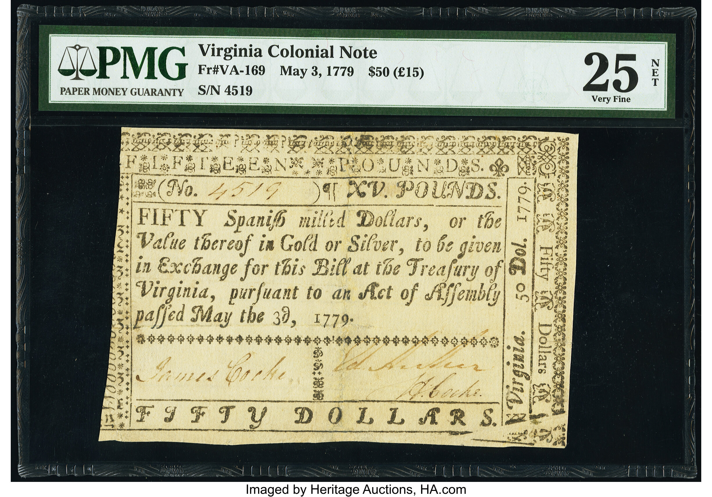image for: Virginia May 3, 1779 $50 PMG Very Fine 25 Net....